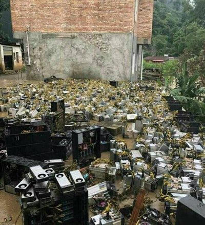 A large-scale cryptocurrency mining farm using renewable energy sources.